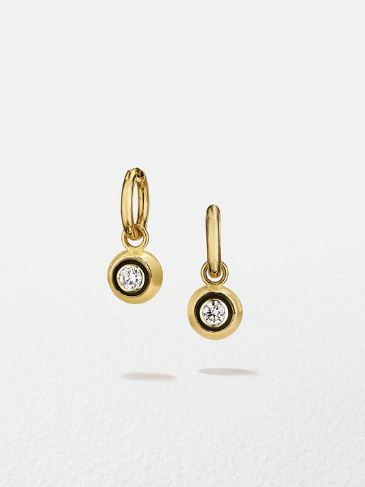 18K Yellow Gold Hoop Earrings with Brilliant Cut Diamond Charms