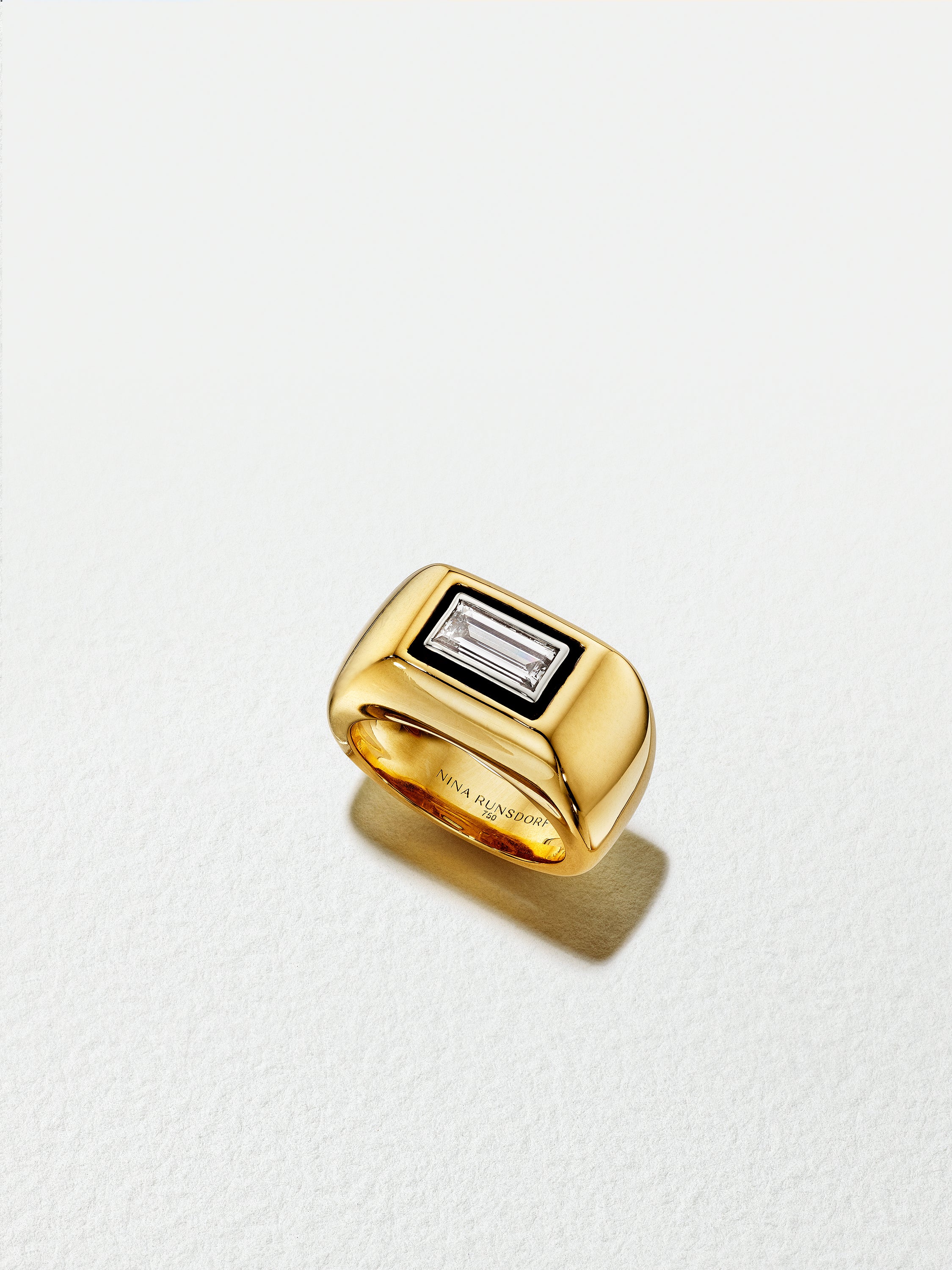 18K Yellow Gold Emerald Cut Diamond Pinky Ring