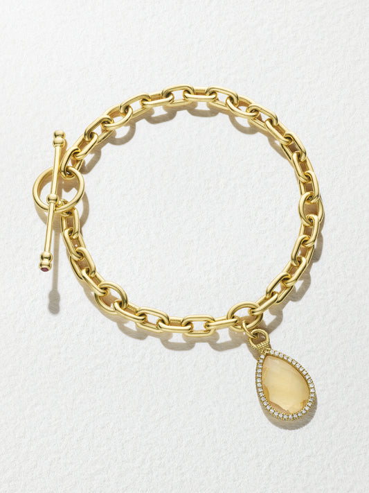 18K Yellow Gold Charm Bracelet with Yellow Citrine Charm and Pavé Diamonds
