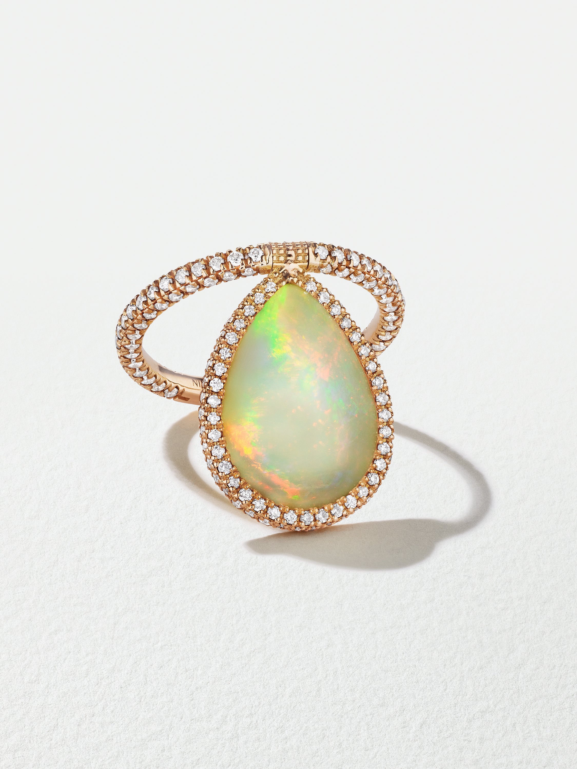 18K Rose Gold Opal Flip Ring with Pavé Diamonds
