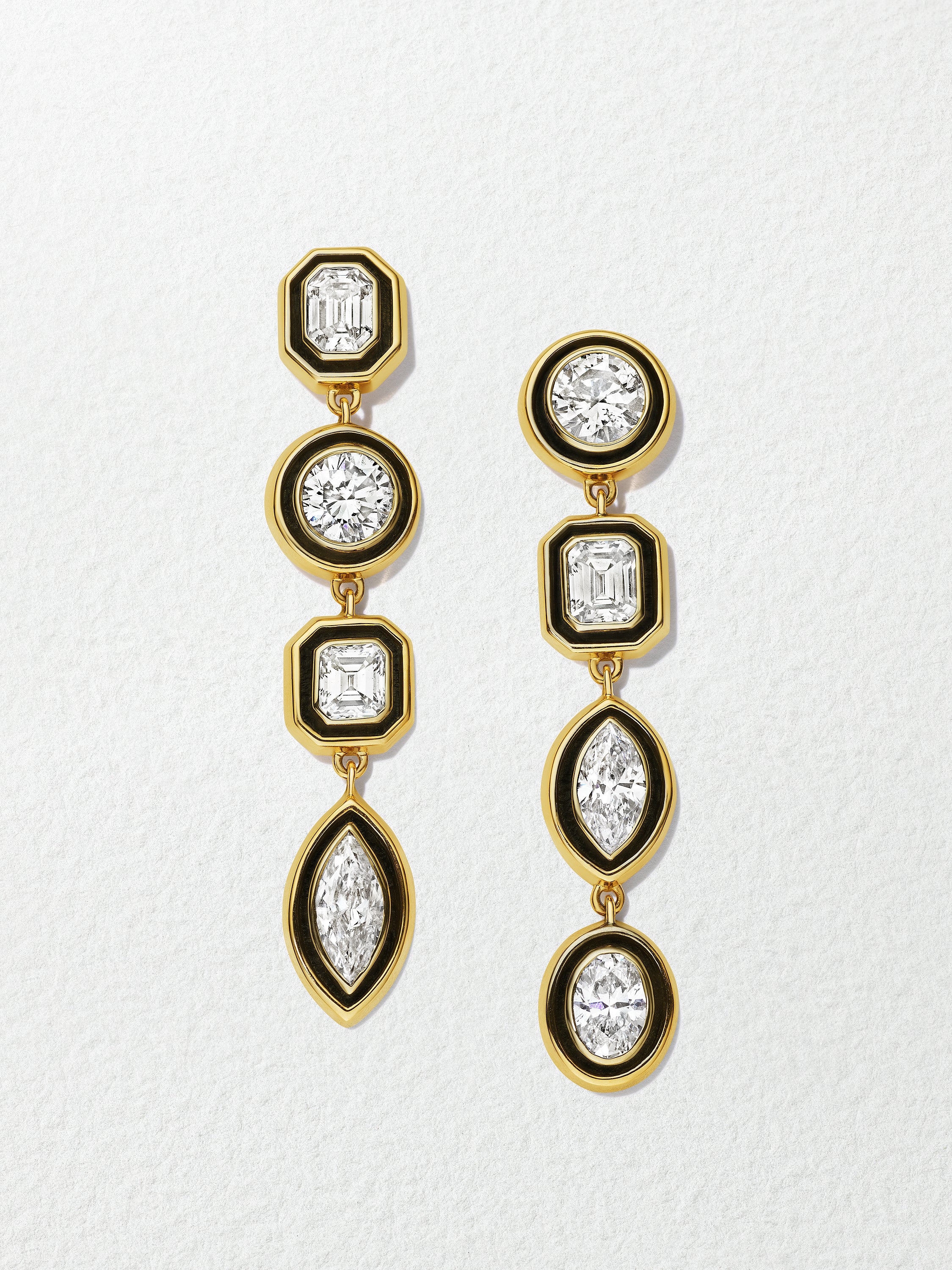 18K Yellow Gold Mixshape Diamond Line Earrings