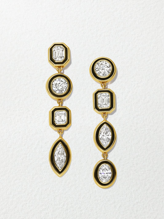 18K Yellow Gold Mixshape Diamond Line Earrings