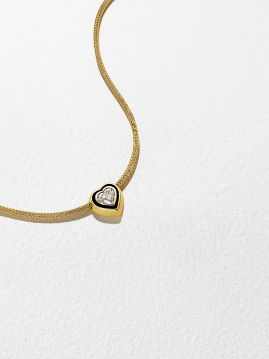 18K Yellow Gold Heart Cut Diamond Sliding Pendant Necklace