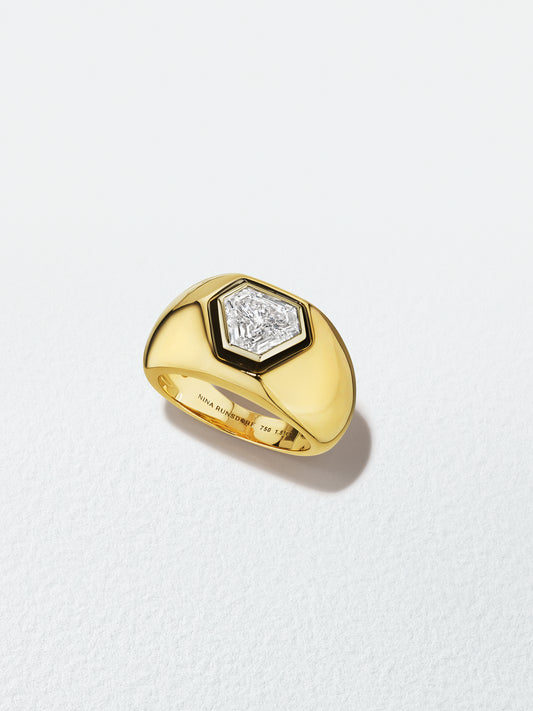 18K Yellow Gold Shield Cut Diamond Pinky Ring