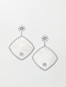 18K White Gold Carved Icy Jade Earrings with Baguette Diamond Flower Tops