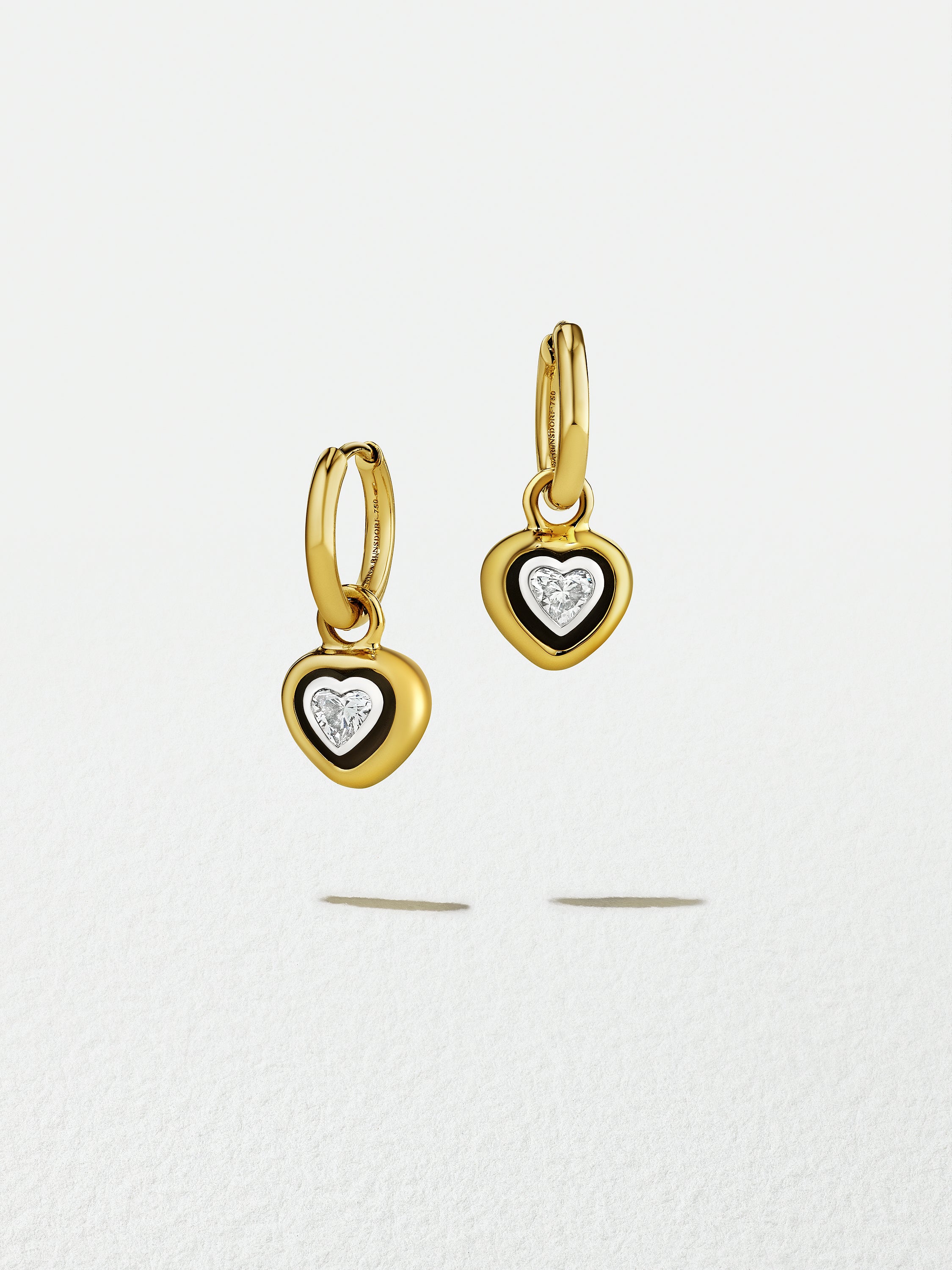 18K Yellow Gold Hoop Earrings with Heartshape Diamond Charms