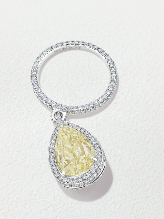 Platinum 4.34ct Pearshape Light Yellow Diamond Dangle Ring