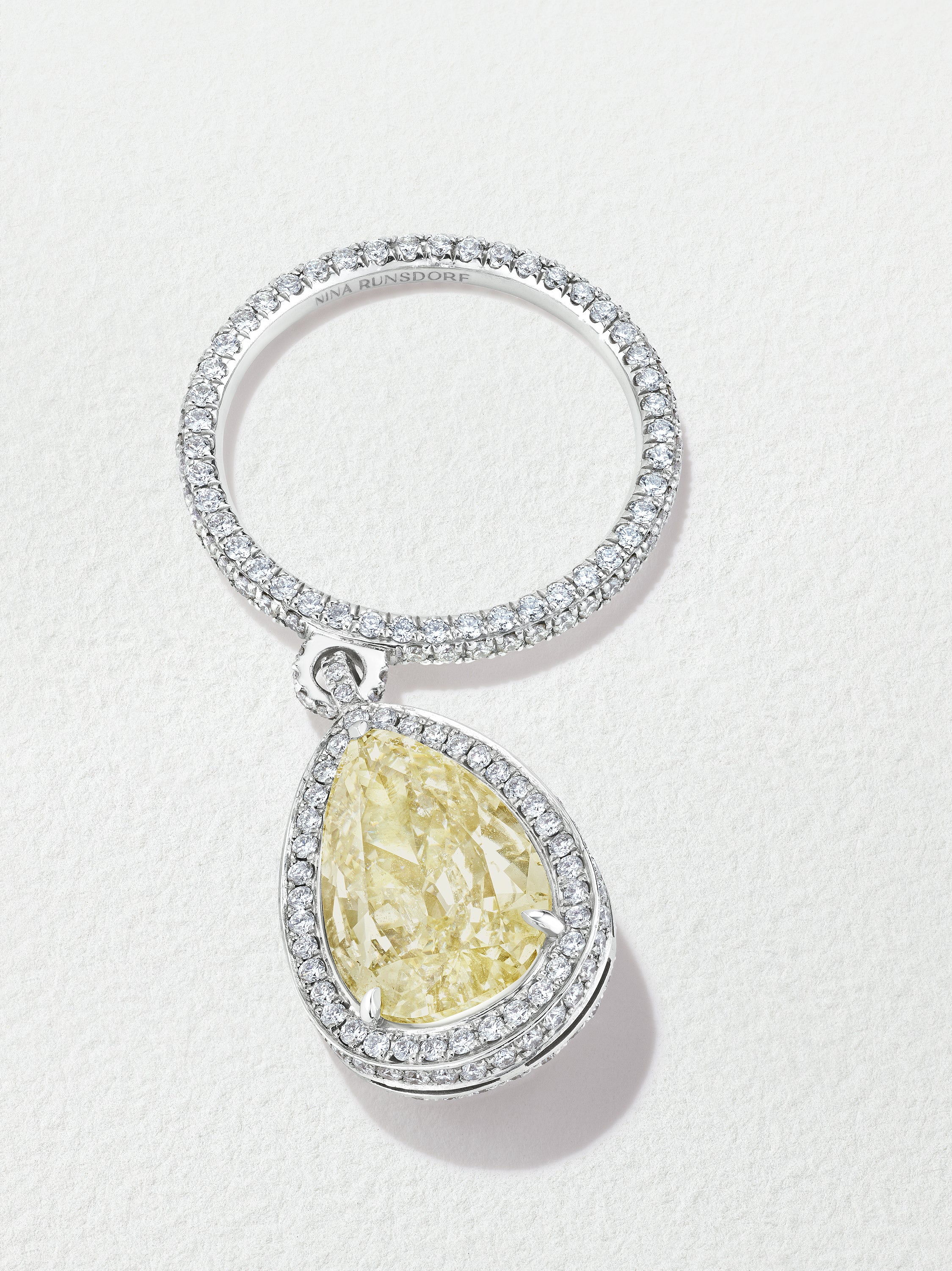 Platinum 4.34ct Pearshape Light Yellow Diamond Dangle Ring