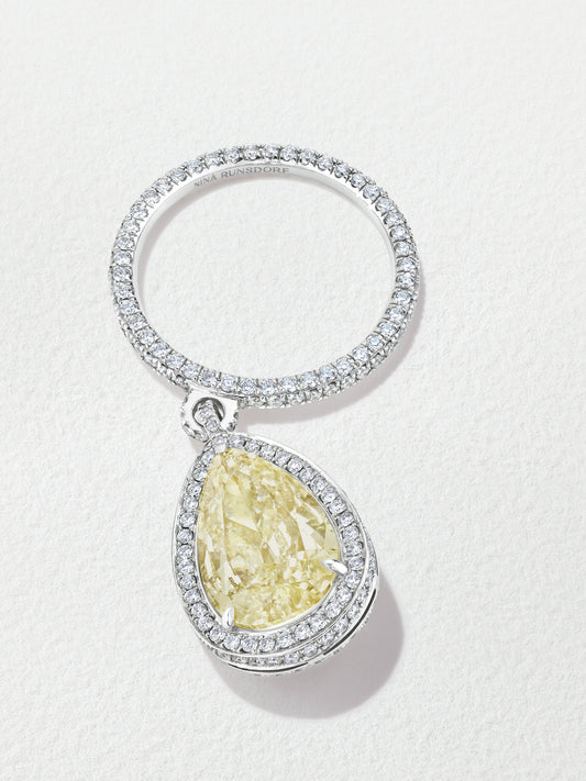 Platinum 4.34ct Pearshape Light Yellow Diamond Dangle Ring