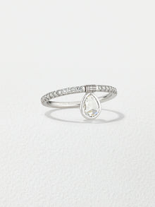 18K White Gold Rosecut Diamond Flip Ring with 1 Row Pavé Diamond Band