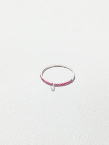 18K White Gold Ruby Band with Mini Briolette Diamond