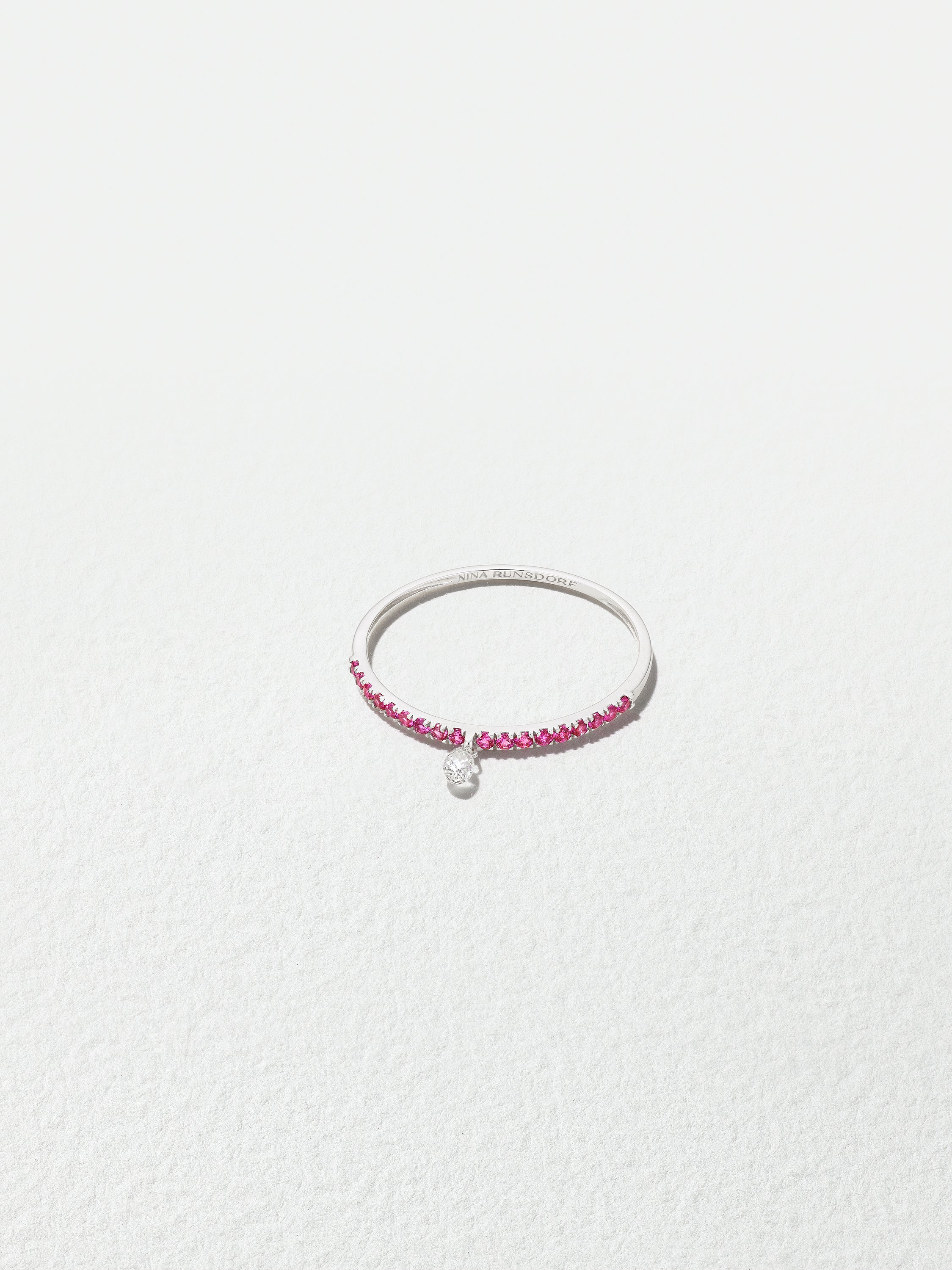 18K White Gold Ruby Band with Mini Briolette Diamond