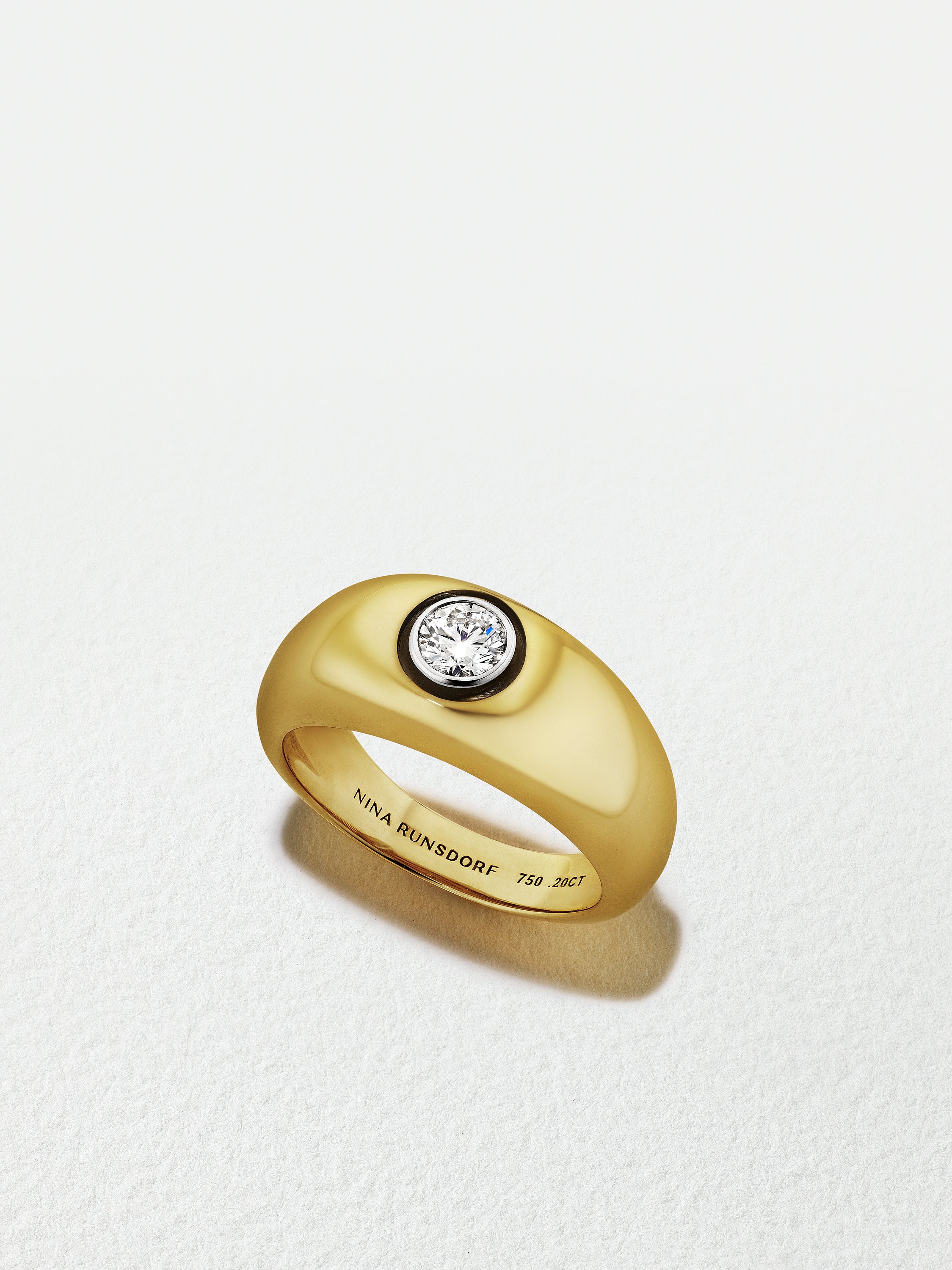 18K Yellow Gold Round Brilliant Cut Diamond Pinky Ring