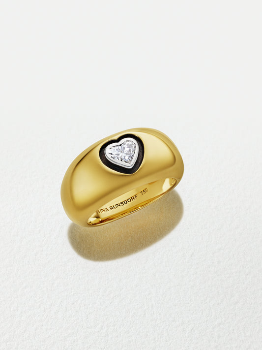 18K Yellow Gold Heartshape Diamond Pinky Ring