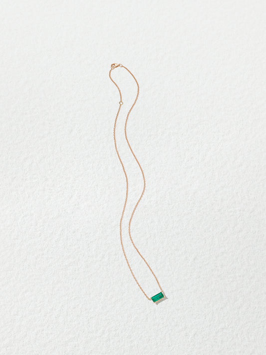 18K Rose Gold Baguette Muzo Emerald Pendant Necklace