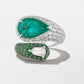 18K White Gold Pearshape Muzo Emerald and Bullet Diamond Snake Ring