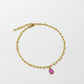 18K Yellow Gold Ankle Bracelet with Mini Pink Topaz Flip Charm