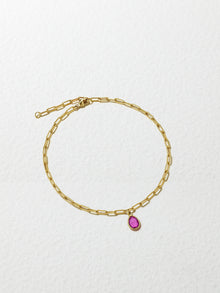18K Yellow Gold Ankle Bracelet with Mini Pink Topaz Flip Charm
