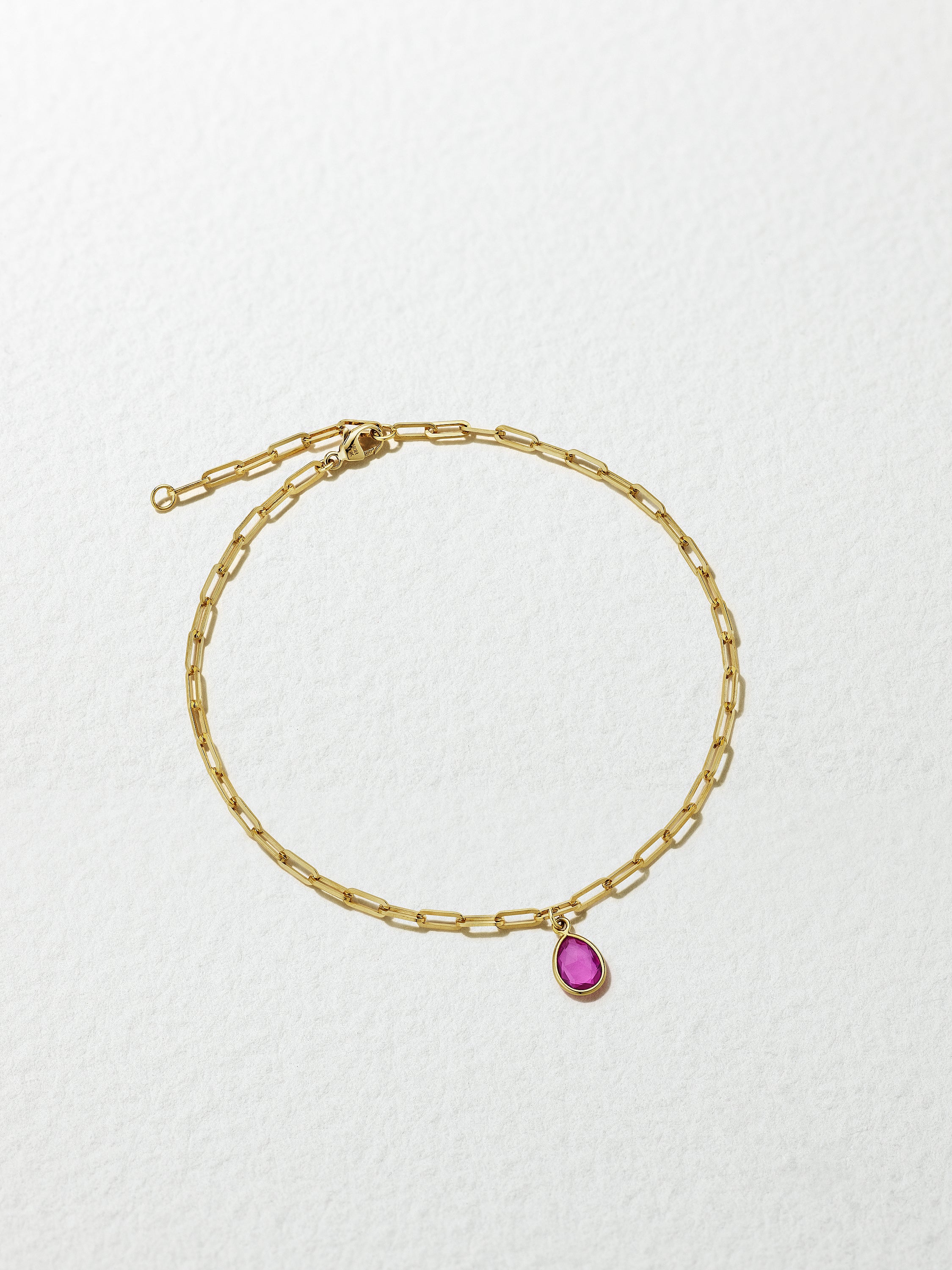 18K Yellow Gold Ankle Bracelet with Mini Pink Topaz Flip Charm