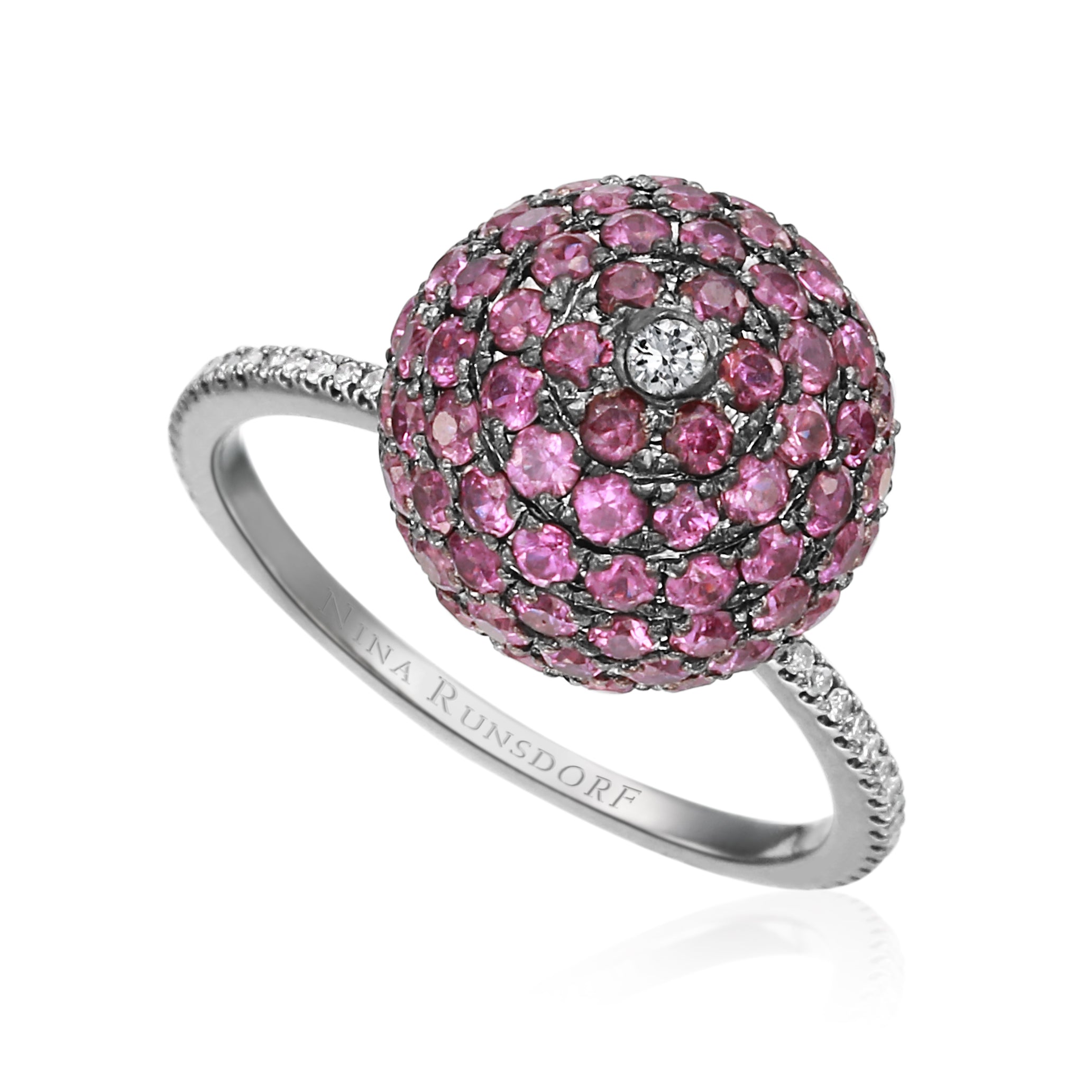 18K Blackened Gold Purple Sapphire Ball Ring