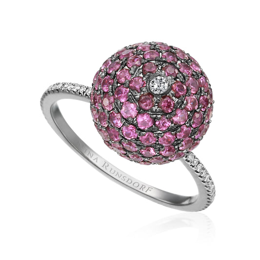 18K Blackened Gold Purple Sapphire Ball Ring