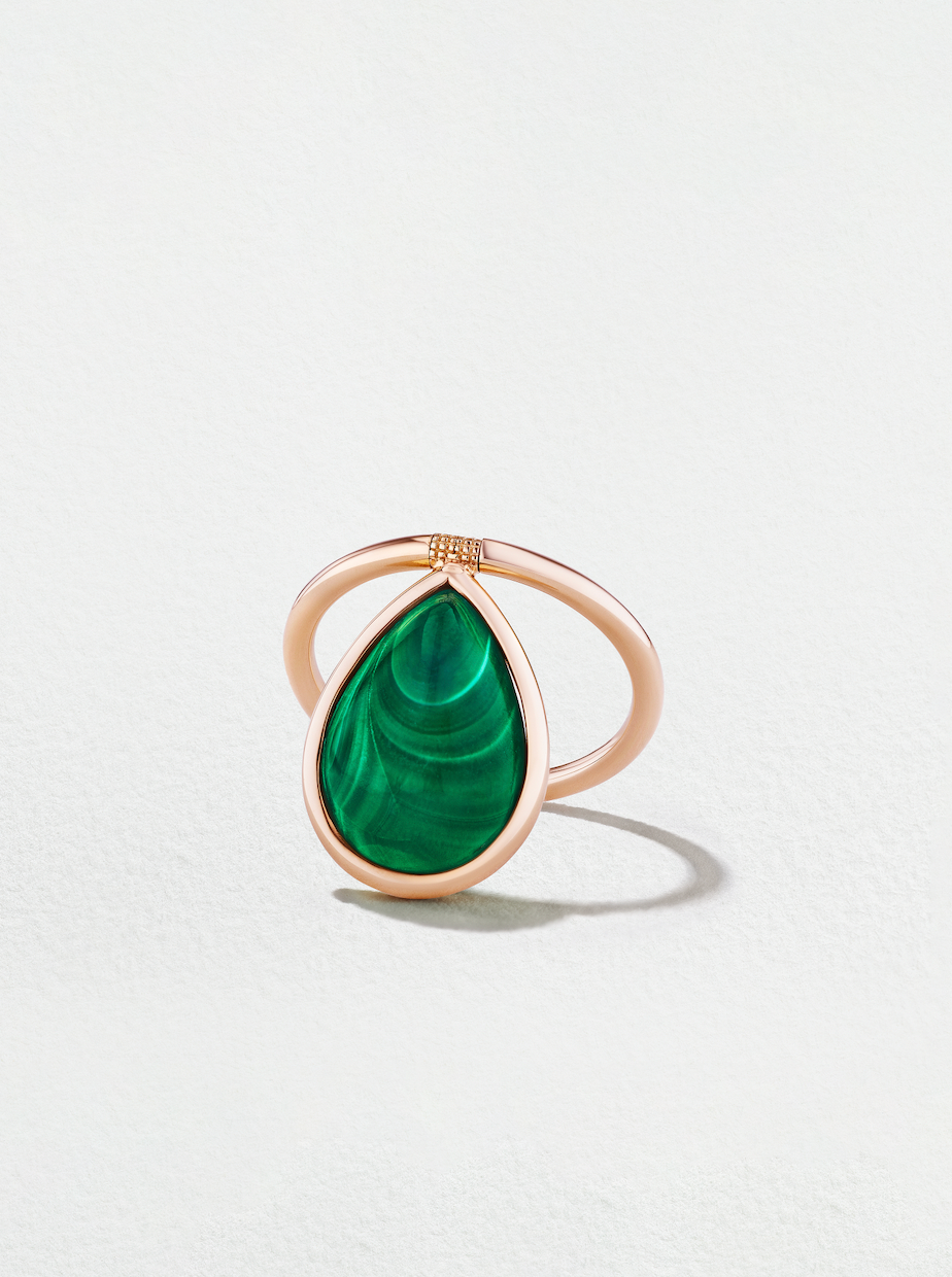 18K Rose Gold Large Malachite Calla Flip Ring