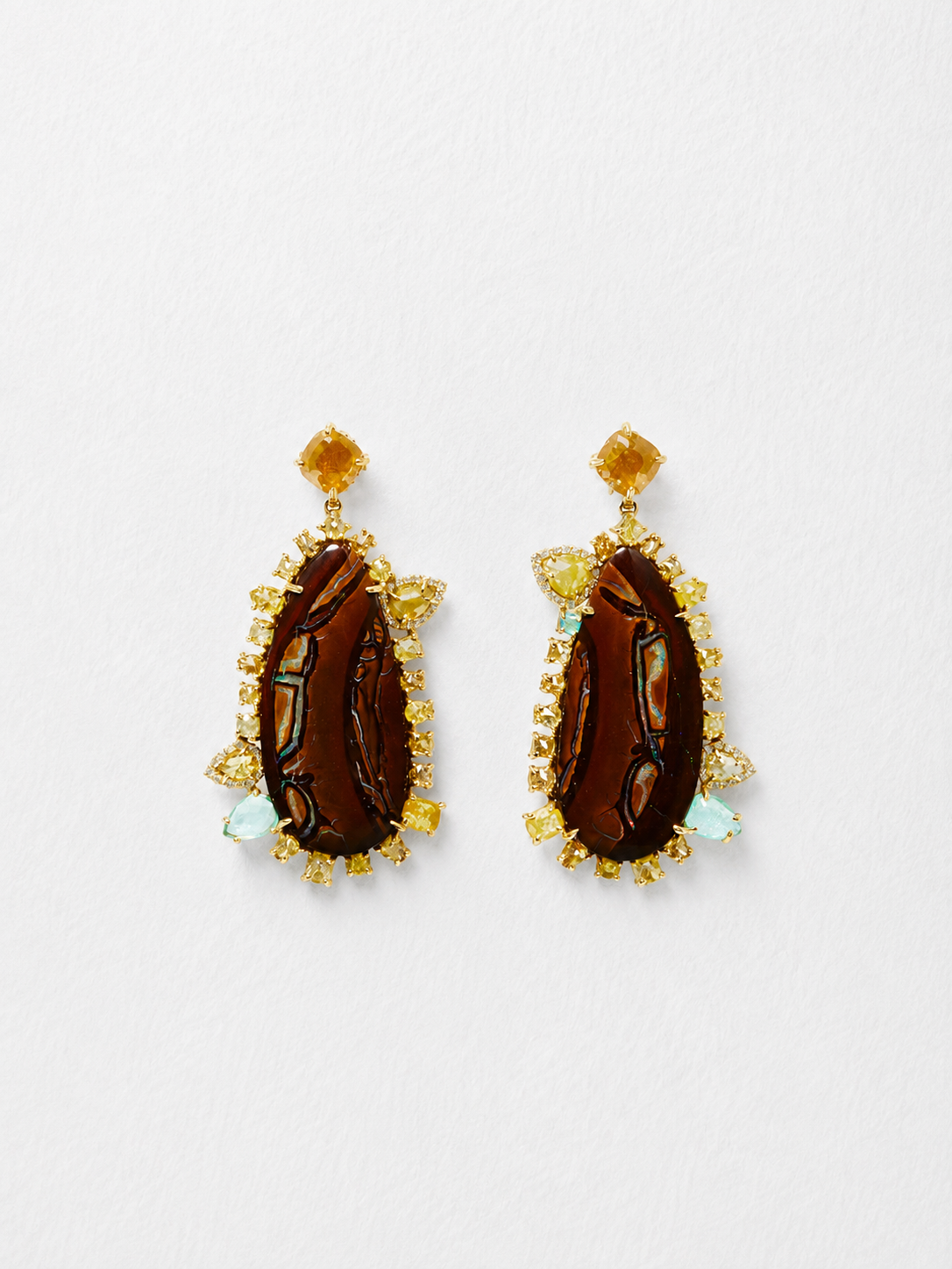 18K Yellow Gold Yahweh Opal Earrings with Paraiba