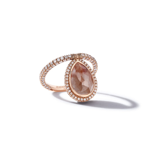 18K Rose Gold Pink Rough Diamond Flip Ring with Pavé Diamonds