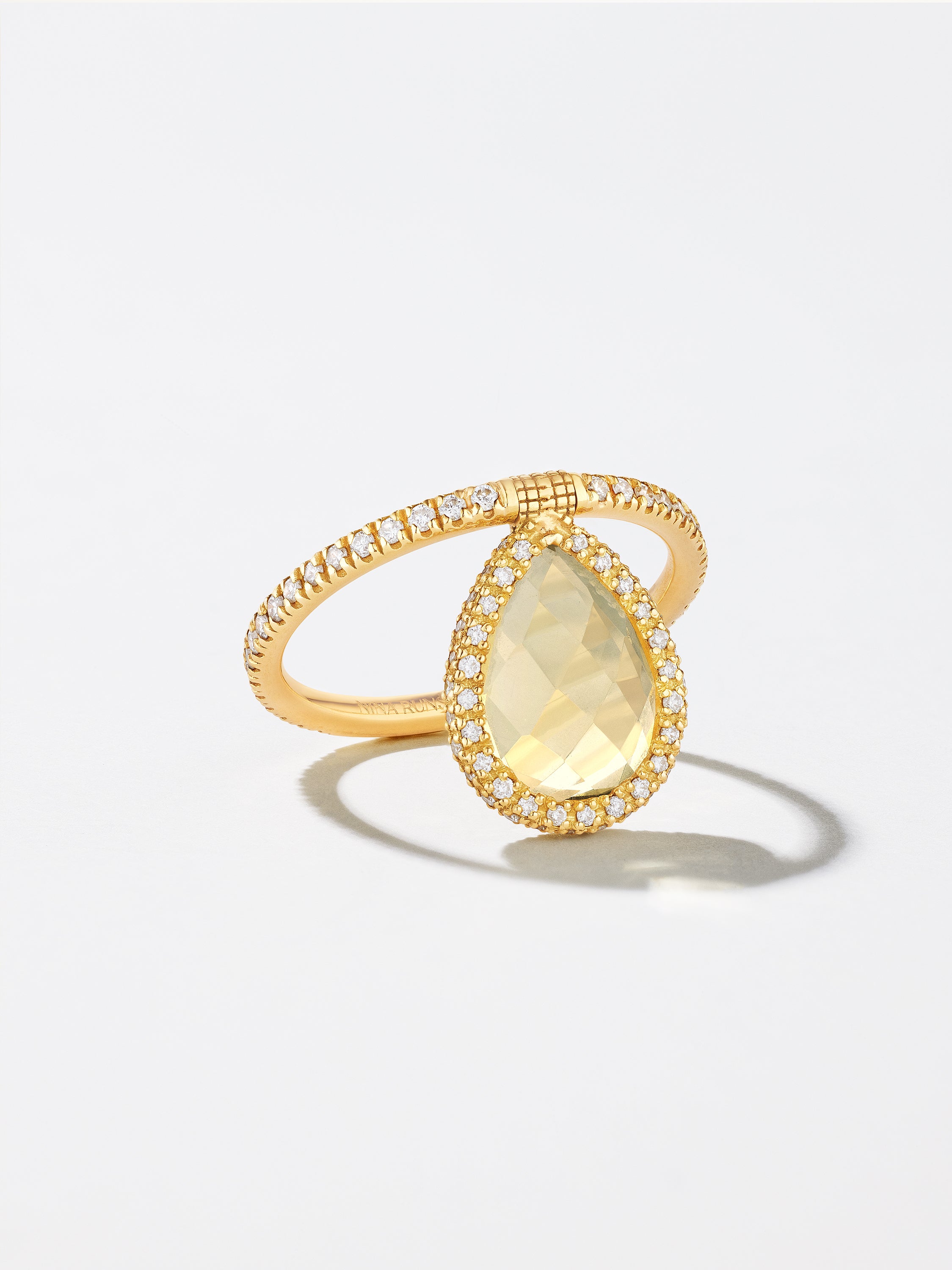 18K Yellow Gold Light Yellow Citrine Flip Ring with Pavé Diamonds