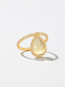 18K Yellow Gold Light Yellow Citrine Flip Ring with Pavé Diamonds