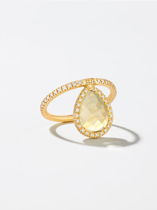 18K Yellow Gold Light Yellow Citrine Flip Ring with Pavé Diamonds