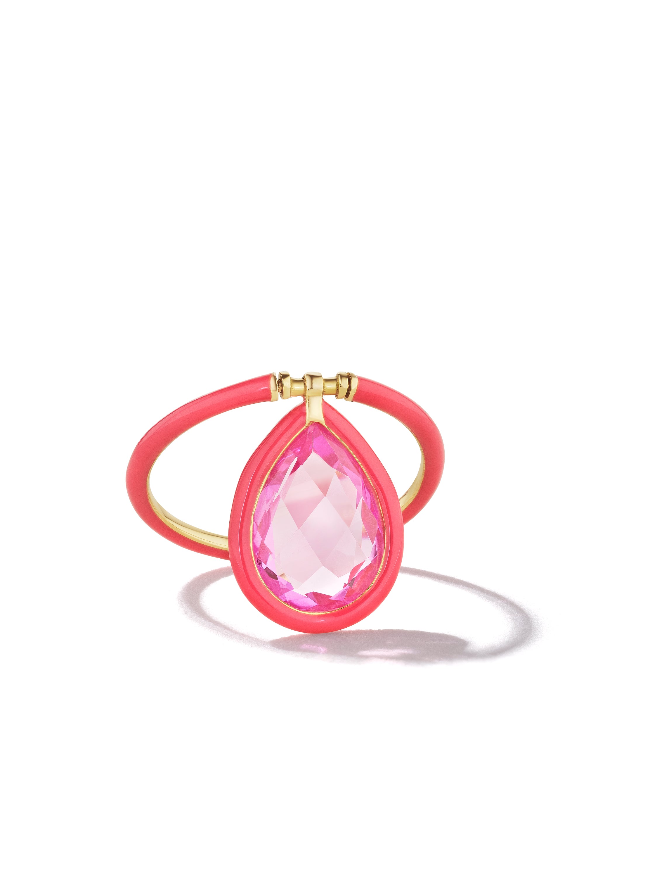 18K Rose Gold Webster Pink Enamel and Medium Rose Quartz Flip Ring
