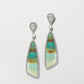 18K White Gold Tree Opal Earrings featuring Pearshape Diamonds, Brilliant Diamonds, and Pavé Diamonds