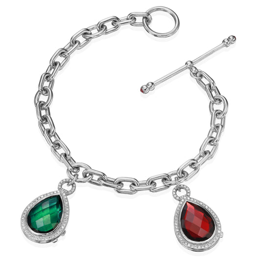 18K White Gold and Silver 6.02ct Garnet and 4.71ct Green Quartz Flip Charm Bracelet