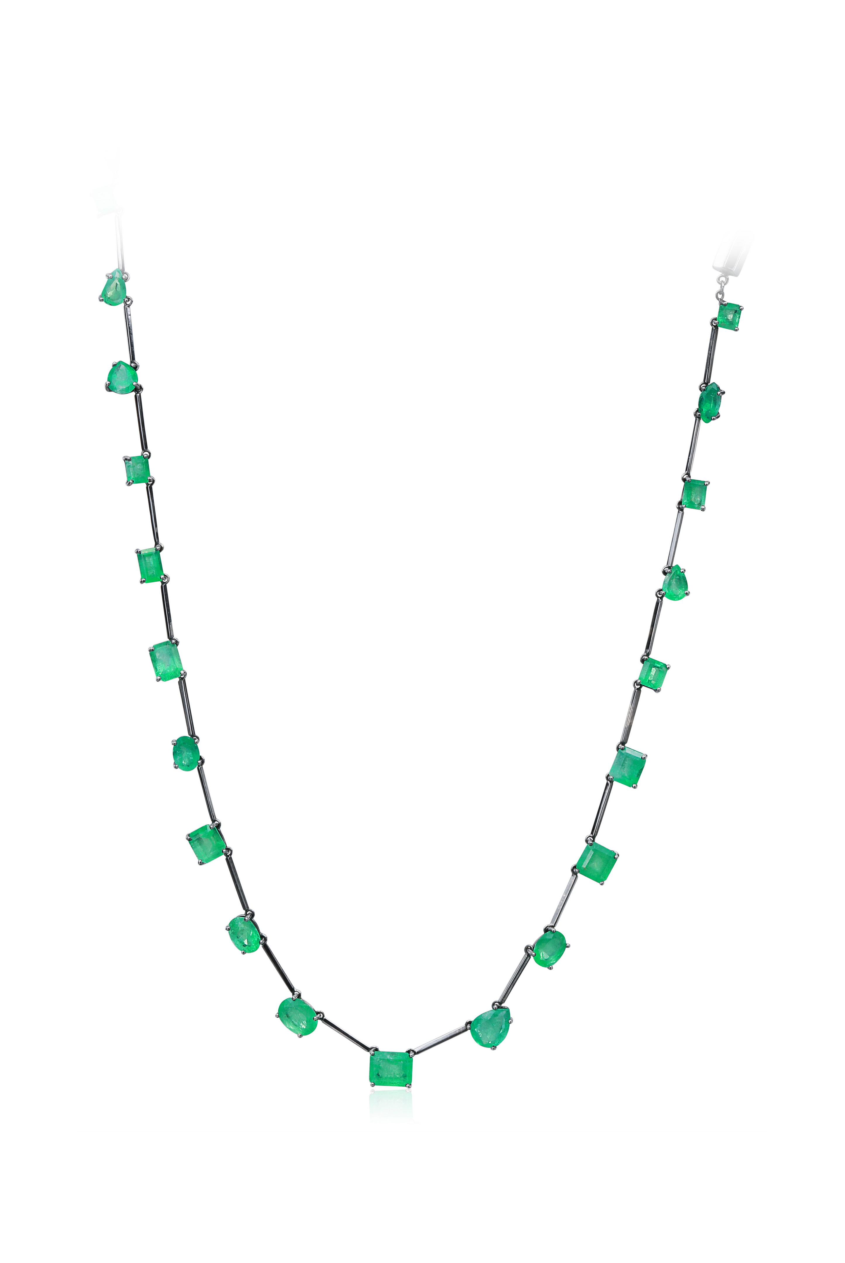 18K Yellow Gold and Blackened Gold 32.13ct Emerald Mixshape Necklace