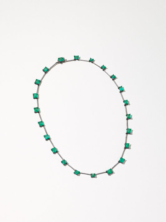 18K Oxidized Gold Colombian Emerald Tennis Necklace