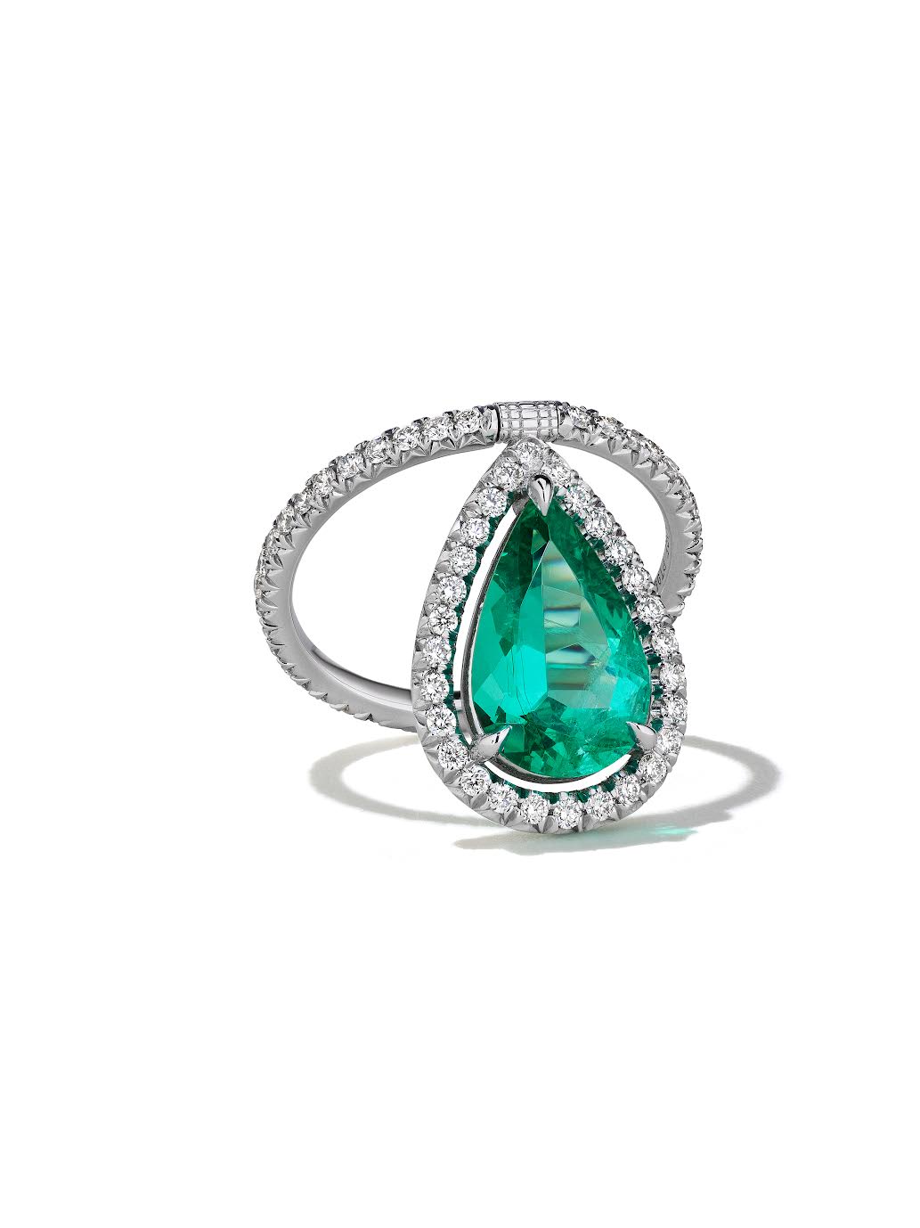 Platinum Pearshape 4.86ct Muzo Pearshape Emerald Flip Ring with 2.56ct Pavé Diamonds