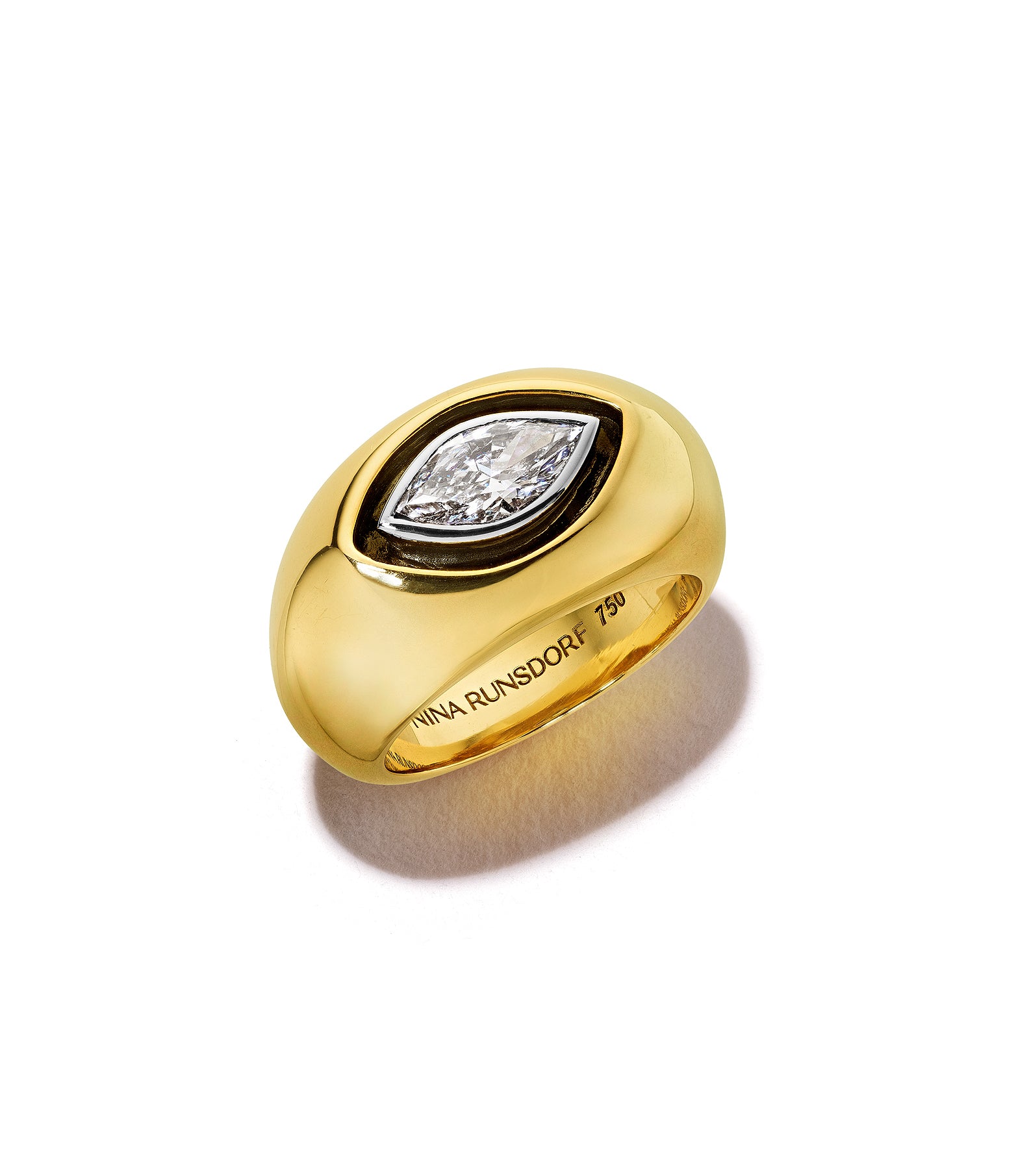 18K Yellow Gold Marquise Diamond Pinky Ring