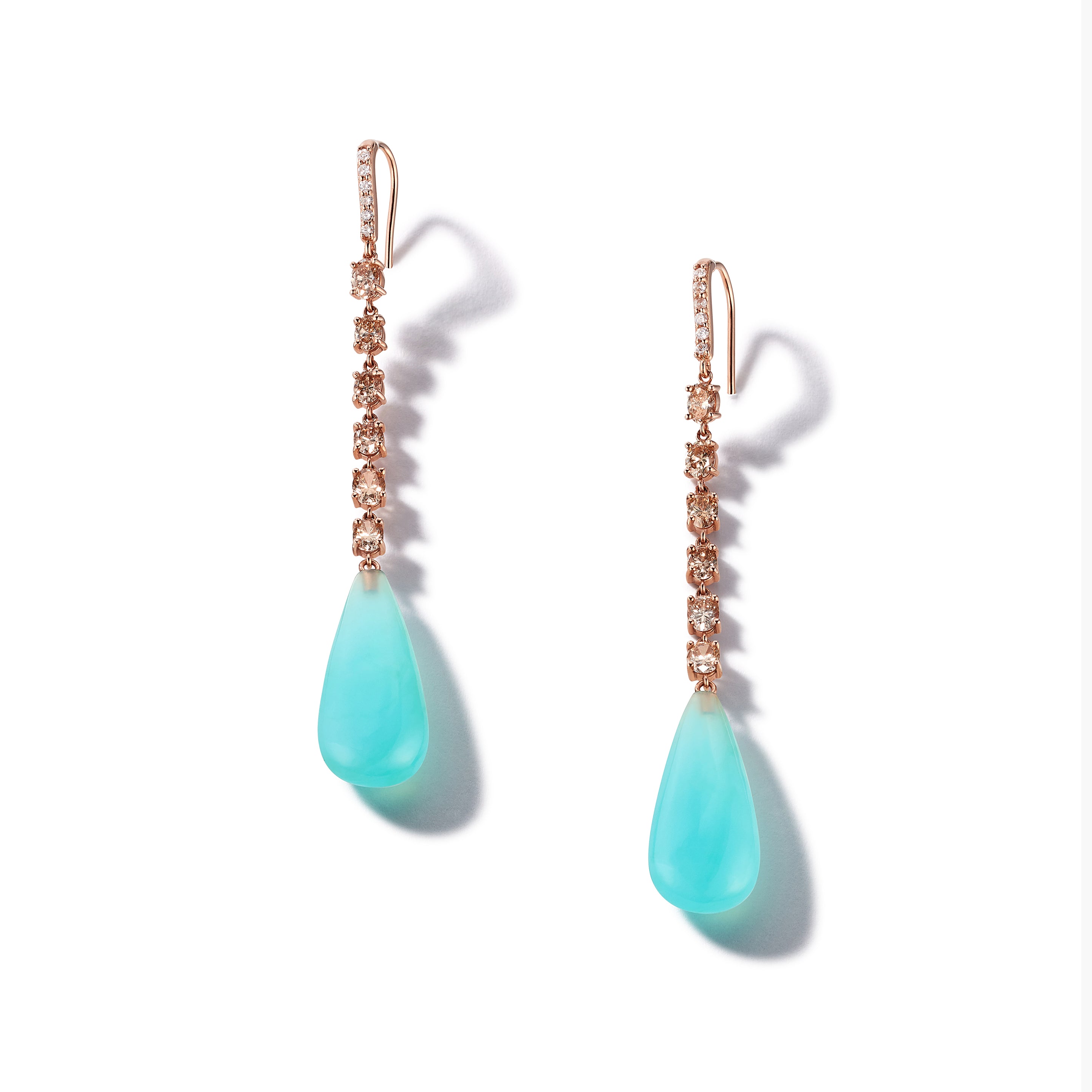 18K Rose Gold Peruvian Opal and Brown Diamond Earrings