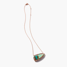 18K Rose Gold Mixshape Brown Diamonds, Square Emeralds, and Tree Opal Necklace