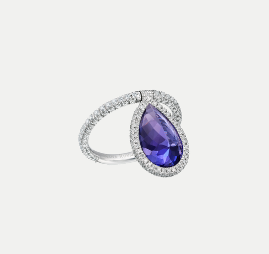 18K Palladium White Gold Tanzanite Flip Ring with Pavé Diamonds