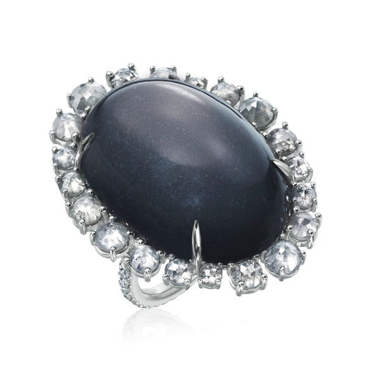 Grey Moonstone and Diamond Ring