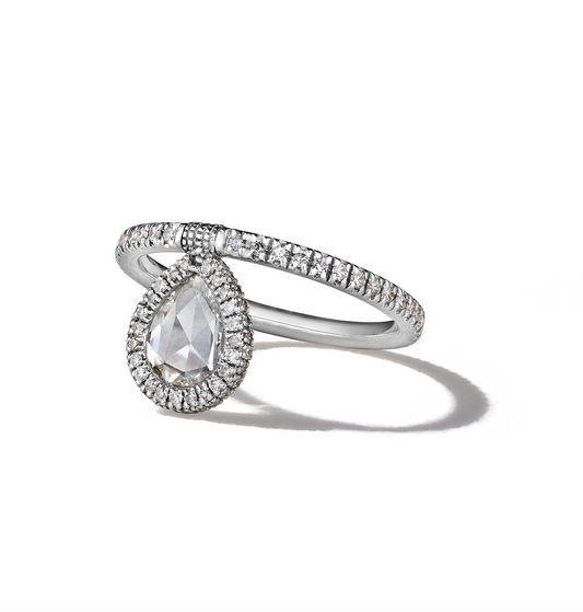 18K White Gold 2.29ct Rosecut Pearshape Diamond Flip Ring