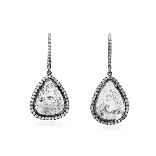 18K White and Blackened Gold 2.10ct Slice Diamond Single Drop Earrings with 0.45ct Pavé Diamonds