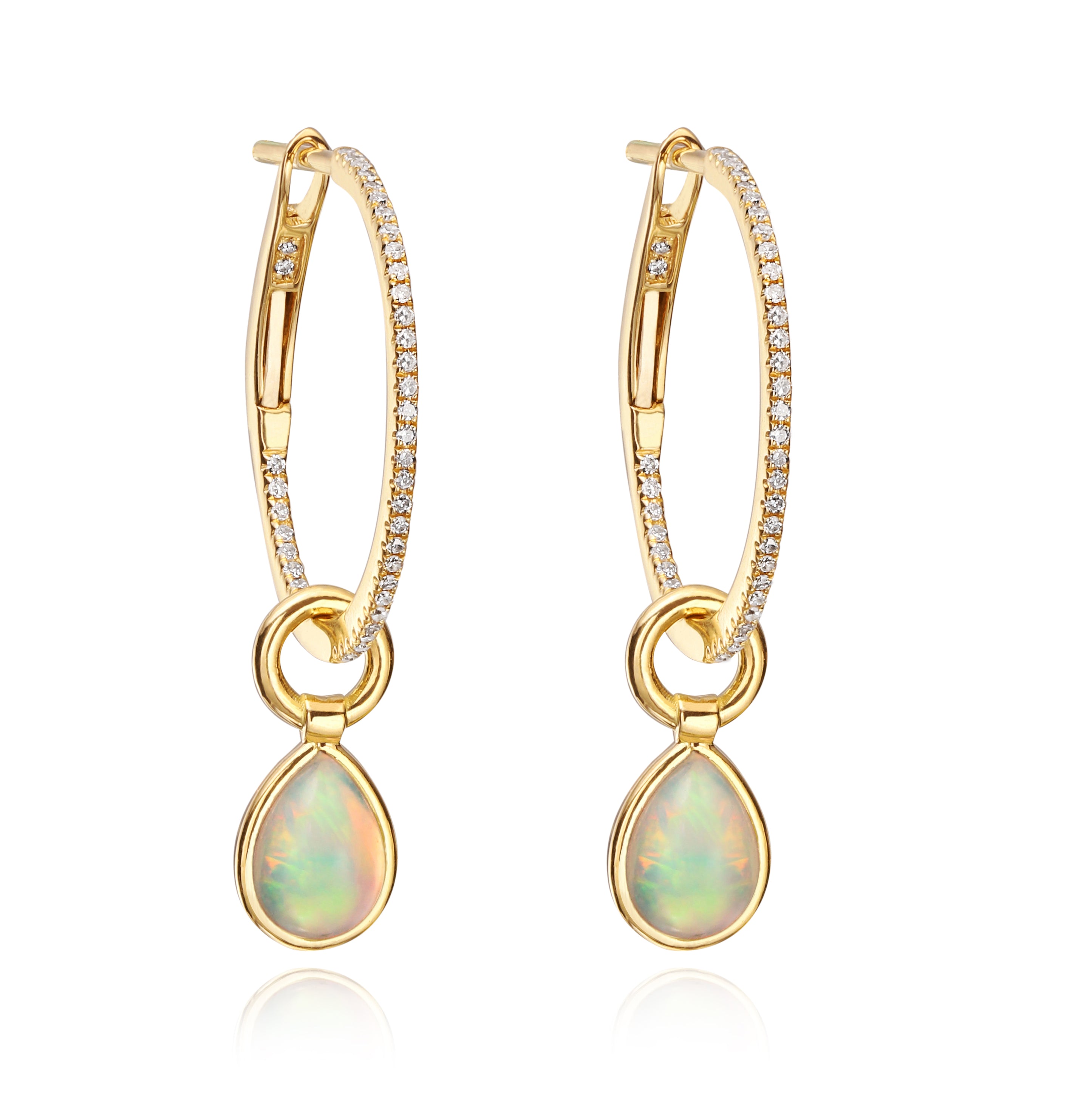 18K Rose Gold Opal Flip Charm Huggies