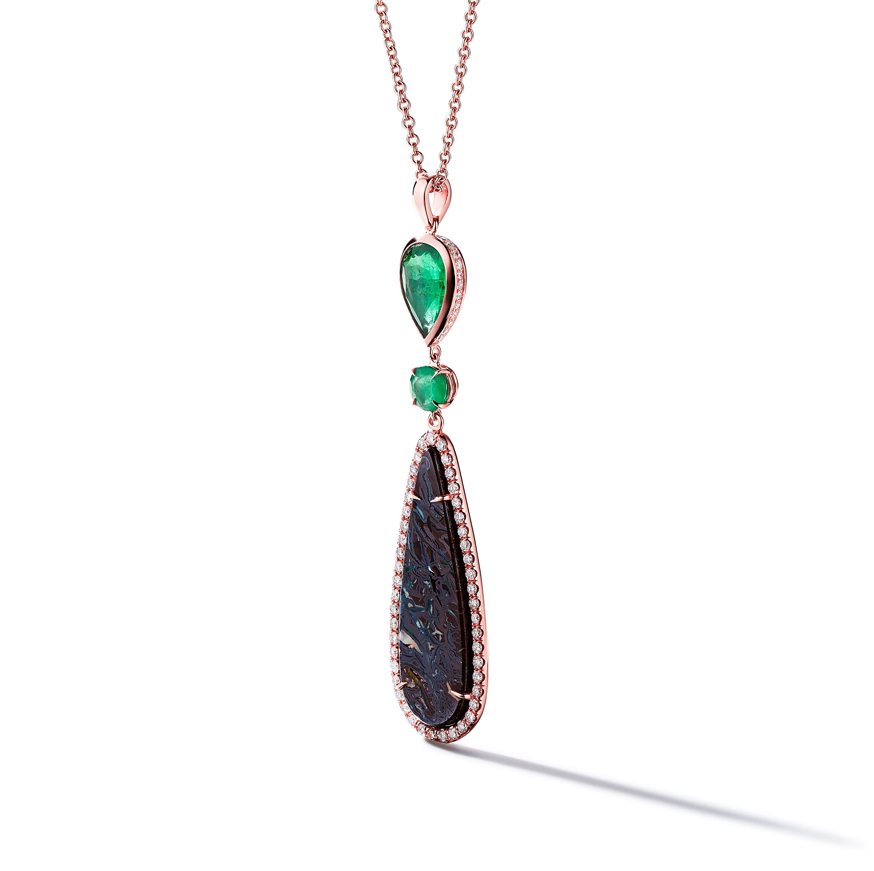 18K Rose Gold 2.54ct Emerald and Yahwah Opal Pendant