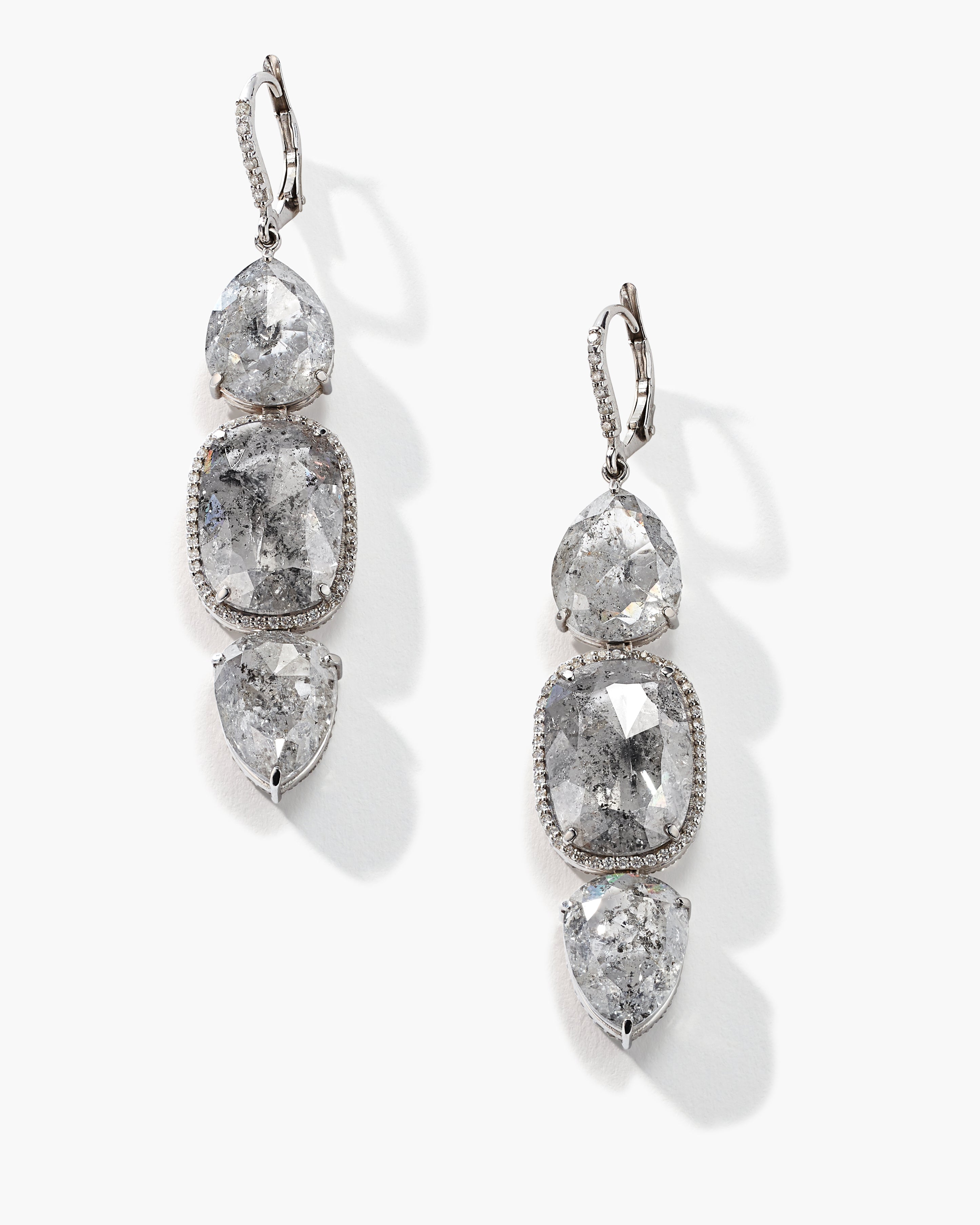 18K White Gold Rough Diamond Earrings with Pavé Diamonds