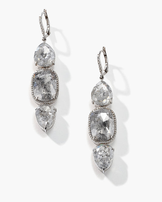 18K White Gold Rough Diamond Earrings with Pavé Diamonds