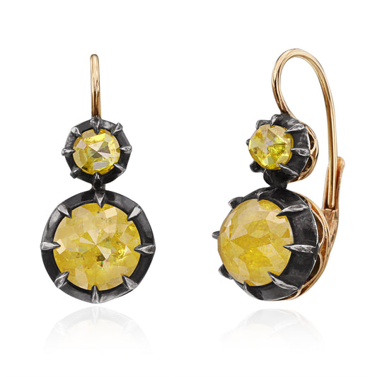 18K Yellow Gold 4.59ct Yellow Rough Diamond Collet Set Earrings