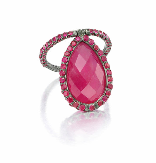 18K Blackened Gold Ruby Flip Ring with Ruby Pavé